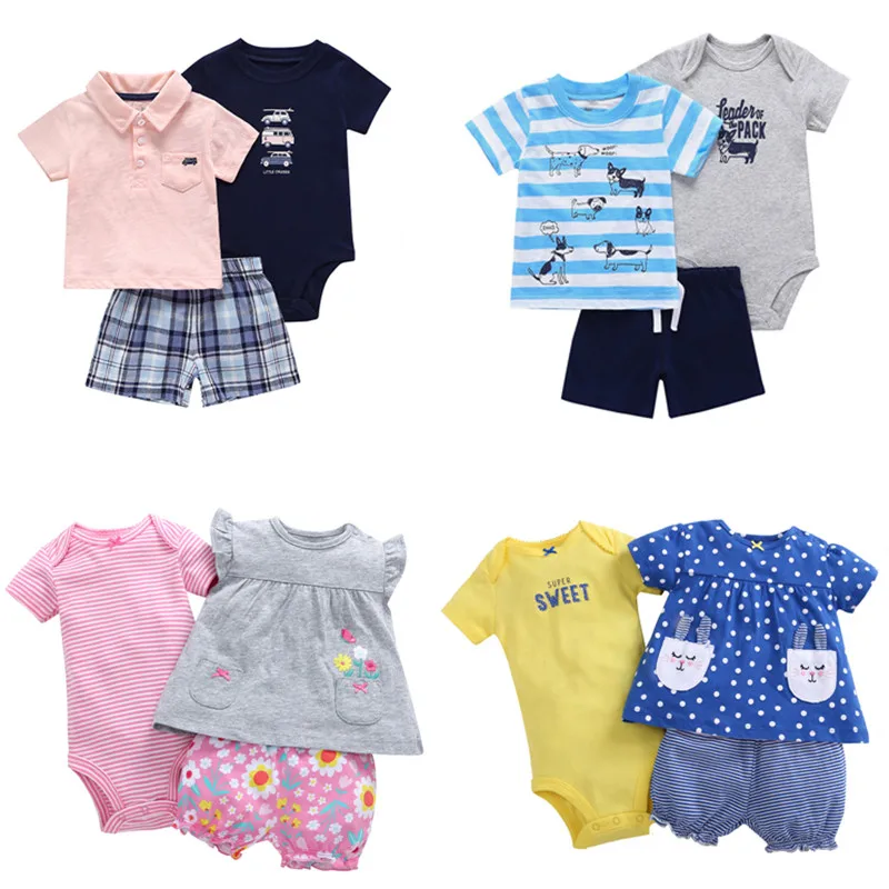 3 шт./лот Хлопковые комбинезоны для маленьких мальчиков и девочек Костюмы