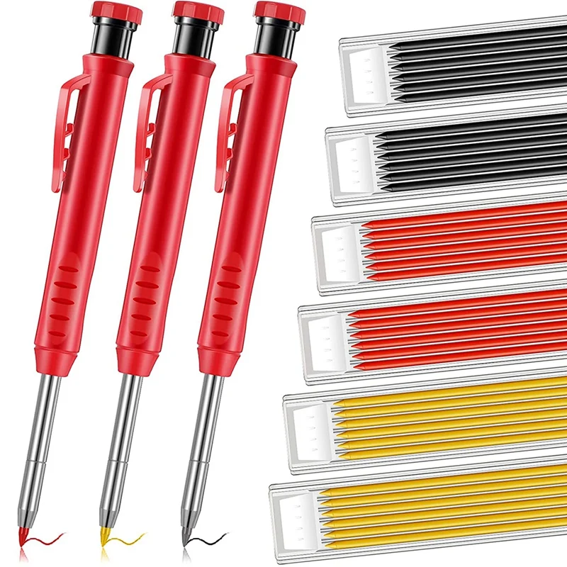 

Solid Carpenter Pencils and 36 Pieces Refills in 3 Colors with Built-in Sharpener for Scriber Wood Floor Marking Drawing