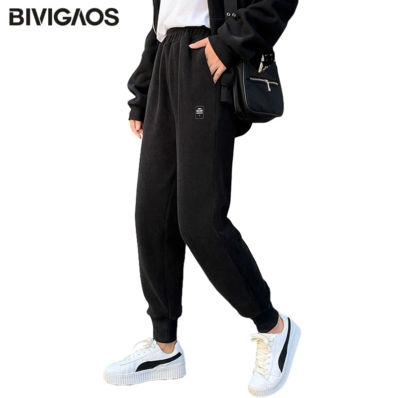 

BIVIGAOS 2020 New Autumn Winter Velvet Sweatpants Women's Double-Sided Plush Leisure Pants Loose All-match Thick Warm Pants