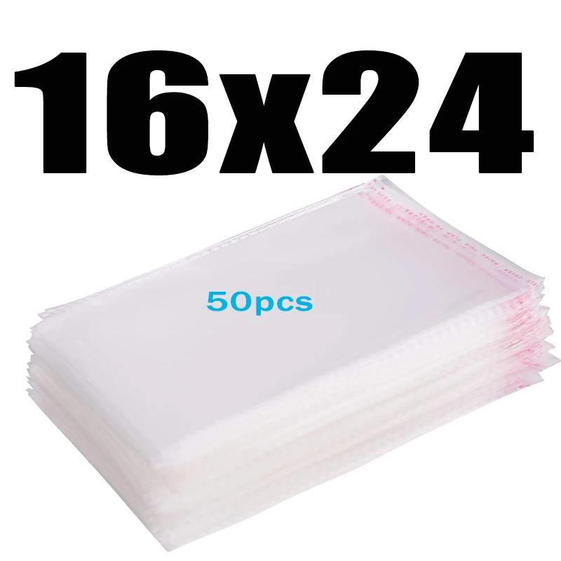16x24CM 50pcs Прозрачный пластиковый самоклеющийся пакет целлофановые пакеты прозрачная Толстая самозапечатывающаяся маленькая упаковка герметичный полиэтиленовый пакет - Цвет: 16x24CM 50pcs