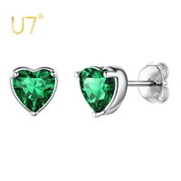 u7 925 sterling silver birthstone earrings heart stud earrings for sensitive ears women girl birthday gifts