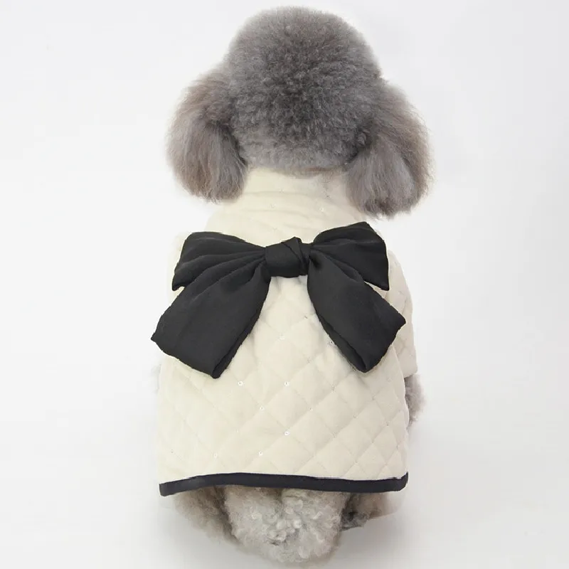 

Зимнее платье для собак, милое платье с бантом и блестками, женская одежда для кошек, одежда для чихуахуа, померанский Бишон, пудель, одежда, ...