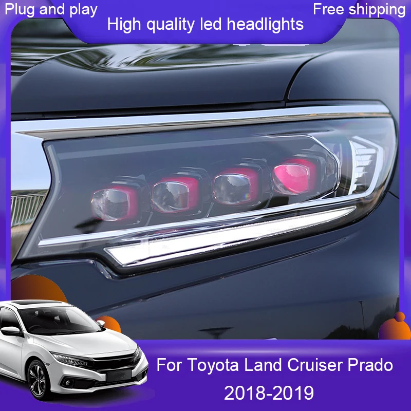 Две передних фары для автомобиля Toyota Land Cruiser Prado 03-19, фары LED, дневные ходовые огни, биксеноновый луч, противотуманные фары.