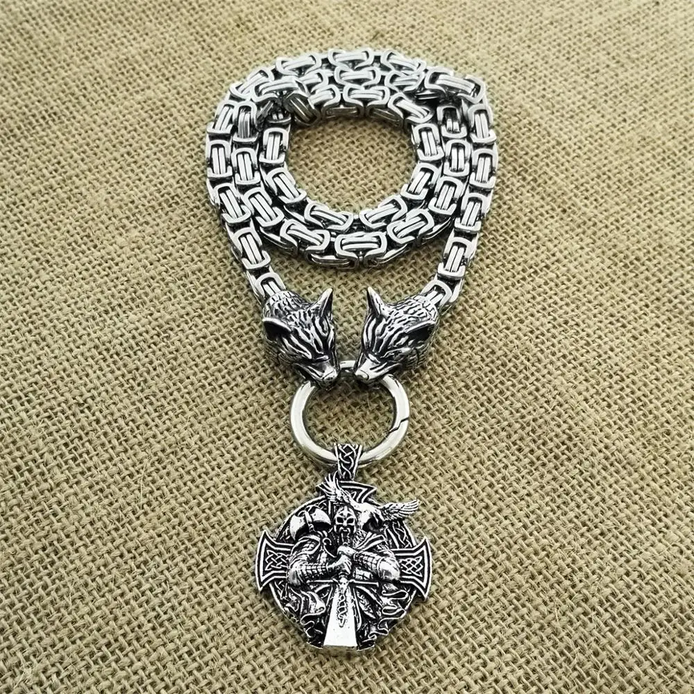 Ожерелье из нержавеющей стали для мужчин "Викинг-воин Один с вороном и головой волка", модные панк украшения.
