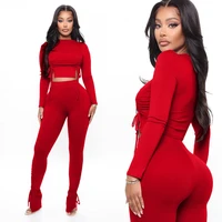 casual suit solid color long sleeved t shirttight trousers two piece winter 2021 sexy womens pants sets elegant ladies clothes