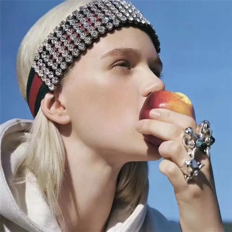 European and American fashion shining Rhinestone elastic hairband women hip hop crystal stripe hairband gift jewelry rack