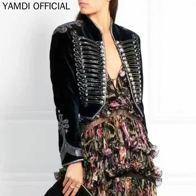 YAMDI Новое поступление Подиум джинсовое пальто женское осенне-зимняя куртка украшенная кроп шикарная верхняя одежда мода Винтаж Elega