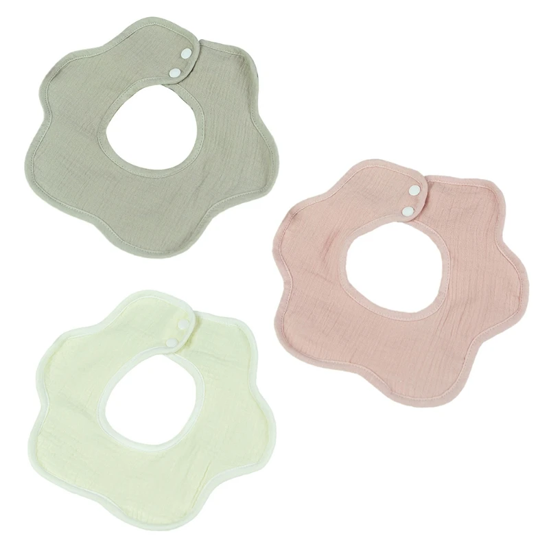 

360 Degree Rotation Burp Cloth Solid Color Baby Flower Shape Feeding Bib Pure Cotton Saliva Towel Breathable Apron for Newborn