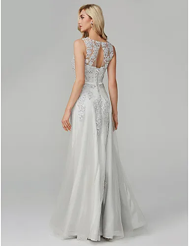 Erosebridal Элегантные Формальные платья Вечерние серые кружевные вечерние платья с бисером для женщин, длинное вечернее платье со шнуровкой сзади