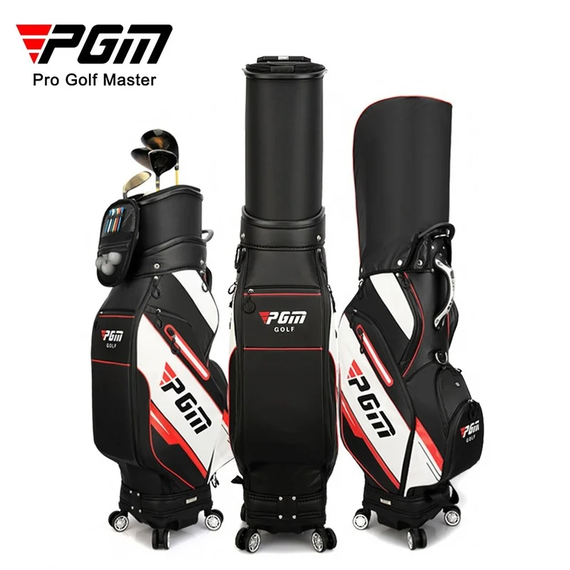 PGM Golf Standard Ball Bag Professional Leather Nylon Waterproof Golf Cart Club Airbag High Capacity Package WithWheel Golf bag