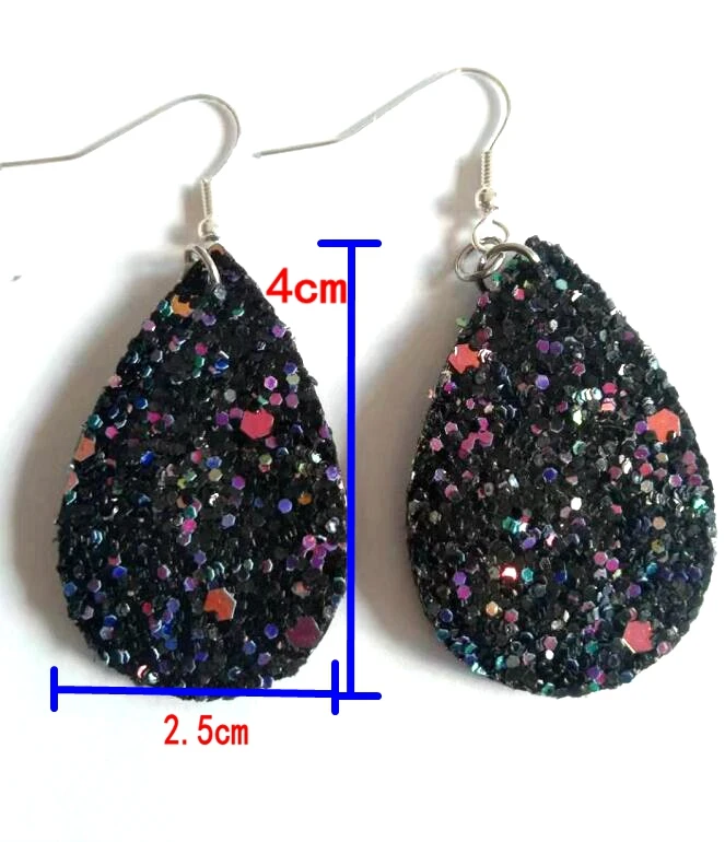 glitter black 30 пар в партии, рождественский подарок, бохо стиль, искусственная кожа, блестящие овальные серьги, модные свисающие серьги для женщин - Окраска металла: glitter black
