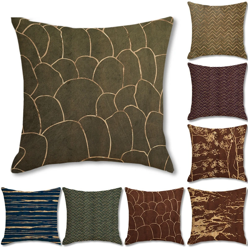 

Linen Bronzing Effect Printed Pillow Cover Sofa Car Bed Cushion Backrest T Cover Household Products Linen Pillow Cover