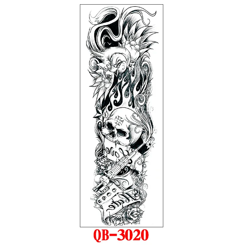 Full Arm Temporary Tattoo Stickers Large Black Skeletons Body Tattoo Waterproof Tattoo For Men Women Fake Tattoos 17*48cm - Цвет: 3020