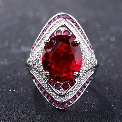 Красный Bague Ringen, Мода 925 из стерлингового серебра, рубиновое кольцо с драгоценным камнем для женщин, винтажные вечерние кольца с кристаллами и цирконием для свадьбы, хорошее ювелирное изделие - Цвет камня: Красный