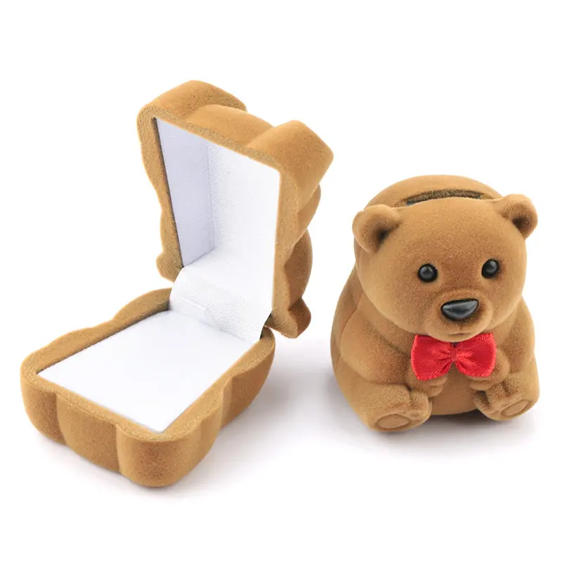 bear-brown 1 шт. прекрасный бархатный контейнер для ювелирных изделий коробка для свадебных колец для сережек Ожерелье Браслет Дисплей Подарочная коробка держатель 16 стилей - Цвет: bear-brown