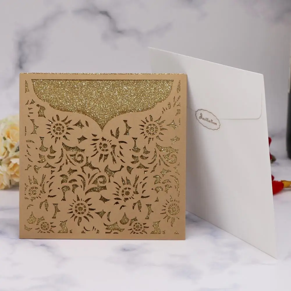 15pcs/lot Pearl Paper Wedding Invitations Card Lace Patterns Elegant Cutout Laser Cut Dinner Luxury | Дом и сад