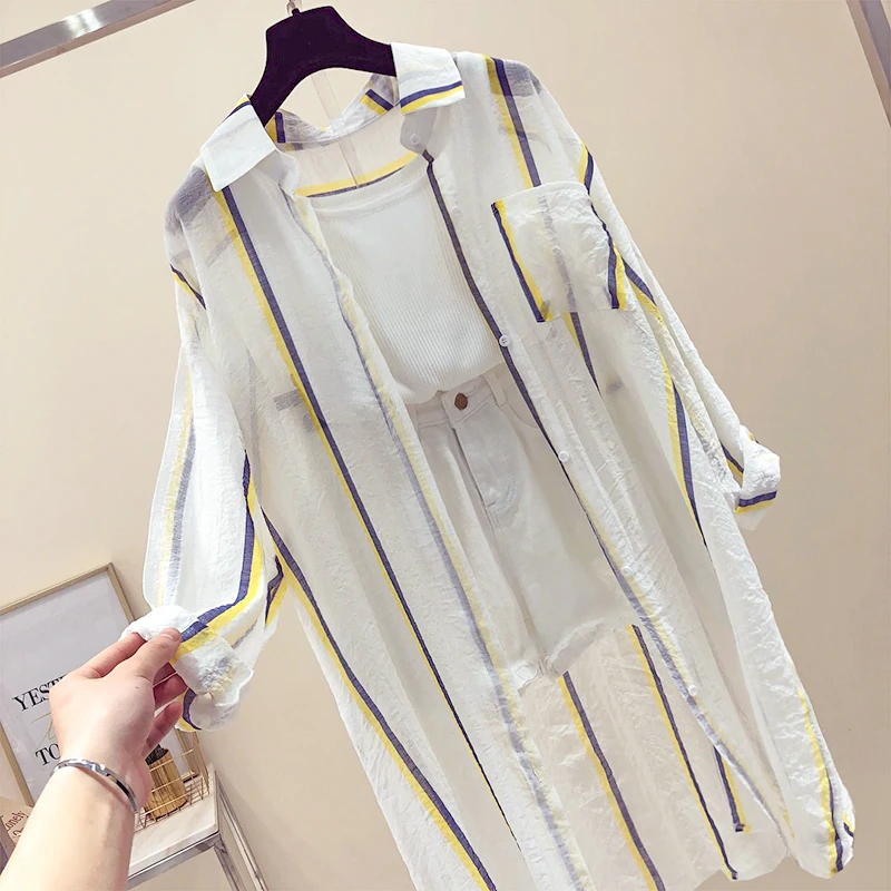 Новинка 2019 весенне летние женские модные топы в крупную полоску с длинным