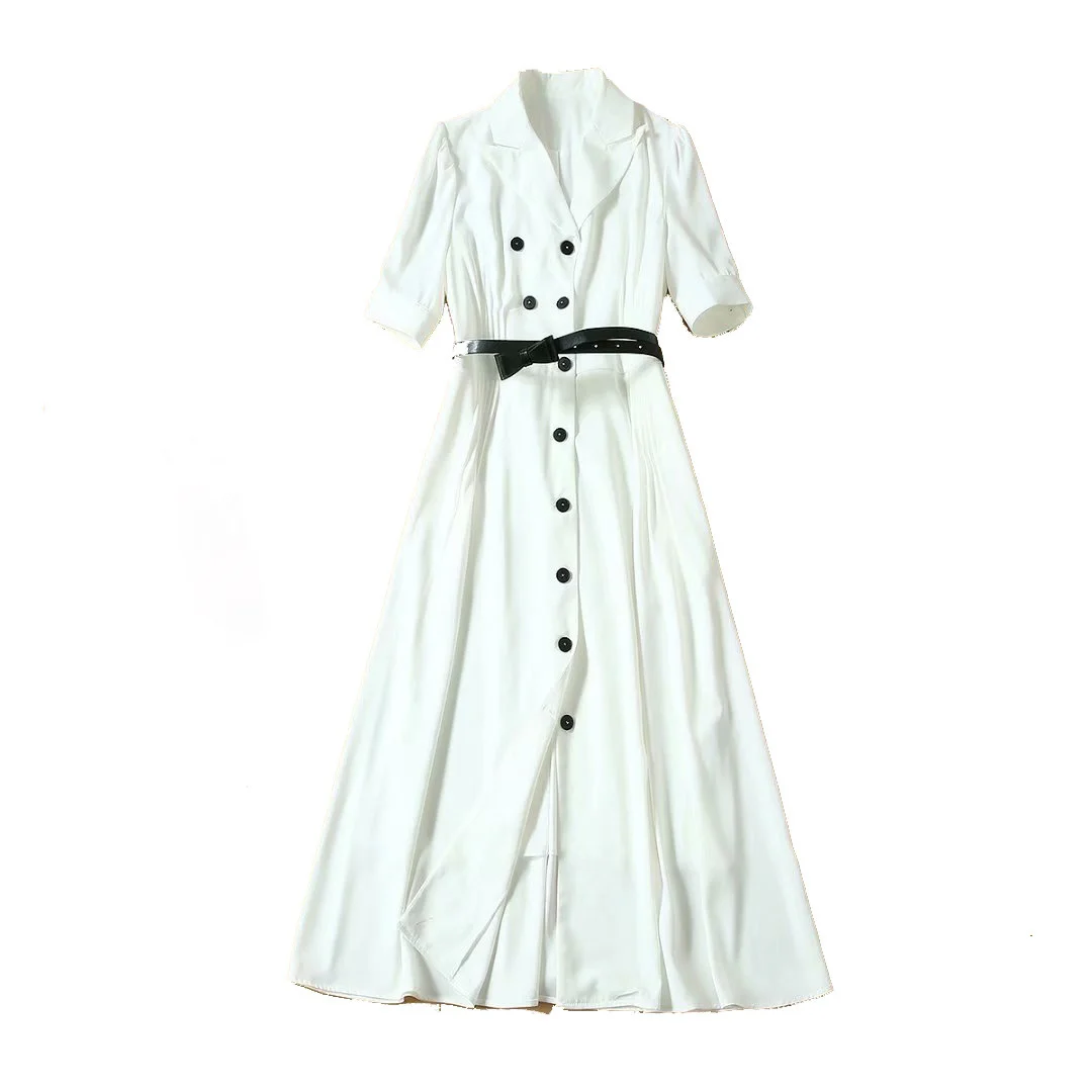 

Princess autumn new women's heavy industry dress with single breasted white belt