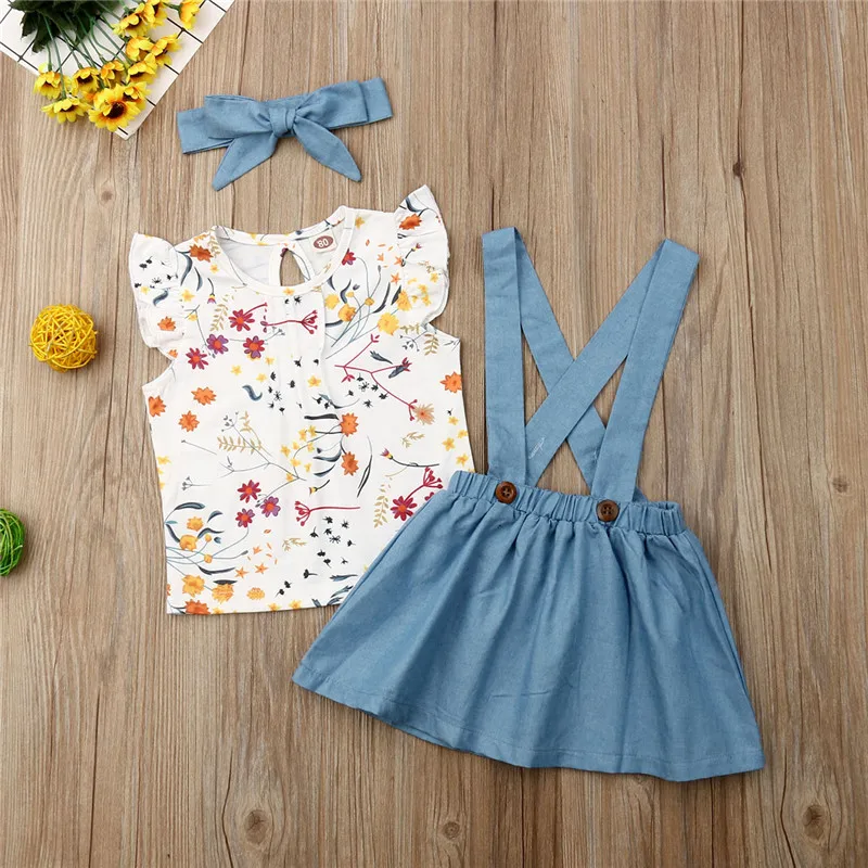 Комплект одежды для маленьких девочек 3 шт. жилет без рукавов с цветочным