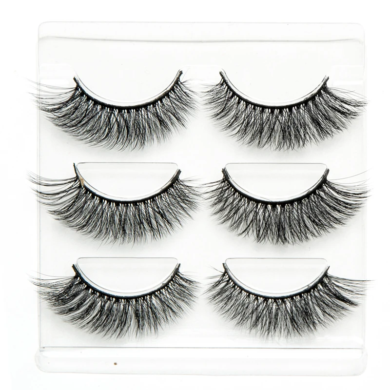 Норковые ресницы 3 пары натуральные длинные накладные розовые в упаковке женские