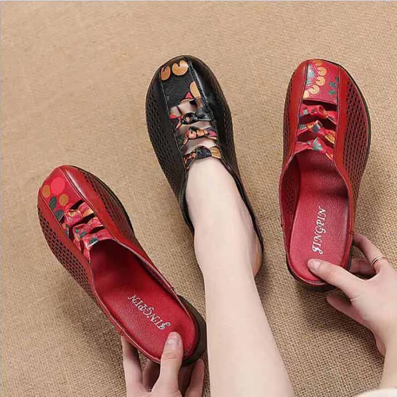

Womens sandals shoe Woman Genuine Leather Flat Shoes Fashion Hand-sewn Leather Loafers Female hole hole shoes Women Flats