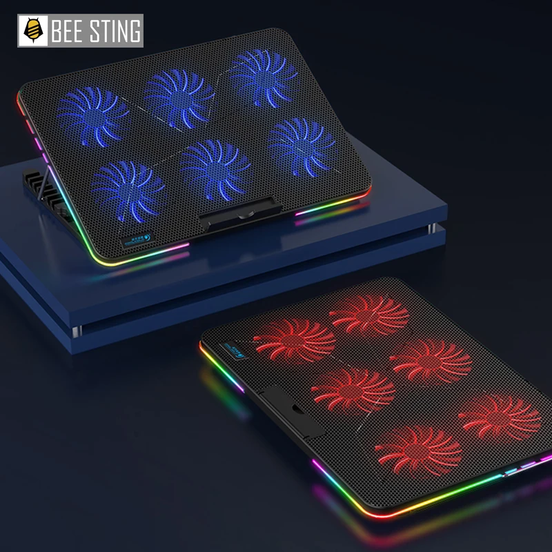 

Цветная (RGB) ПК игровой ноутбук охладитель 12-17 дюймов, шесть вентилятор охлаждения кронштейн со светодиодной Экран, Тетрадь крутой подставка...