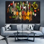 Декоративная картина для кухни, постеры на холсте с ложкой для специй, HD изображение ингредиентов, для современной гостиной, домашний декор