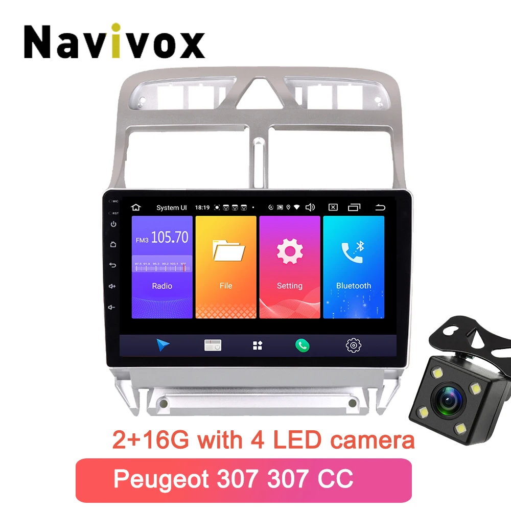 android 9.0 camera Navivox Android 8,1 2 din Автомобильный dvd-плеер gps навигация Мультимедиа для peugeot 307 307 CC 307SWC радио 2002-2013 стерео - Цвет: android 9.0 camera