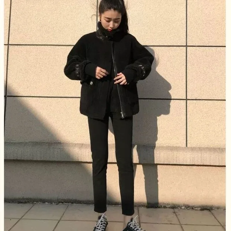 2023 Korean Version Was Thin Lamb Wool Granular Fleece Fur Winter Sheep Shearing Stitching Fur One Long-sleeved Jacket Female