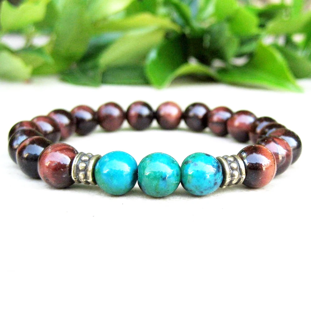 MG0736 Мужской браслет с красным тигровым глазом и хризоколла класса А духовный