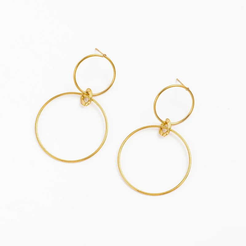 Позолоченные двойные круглые Висячие серьги для женщин в стиле панк европейские