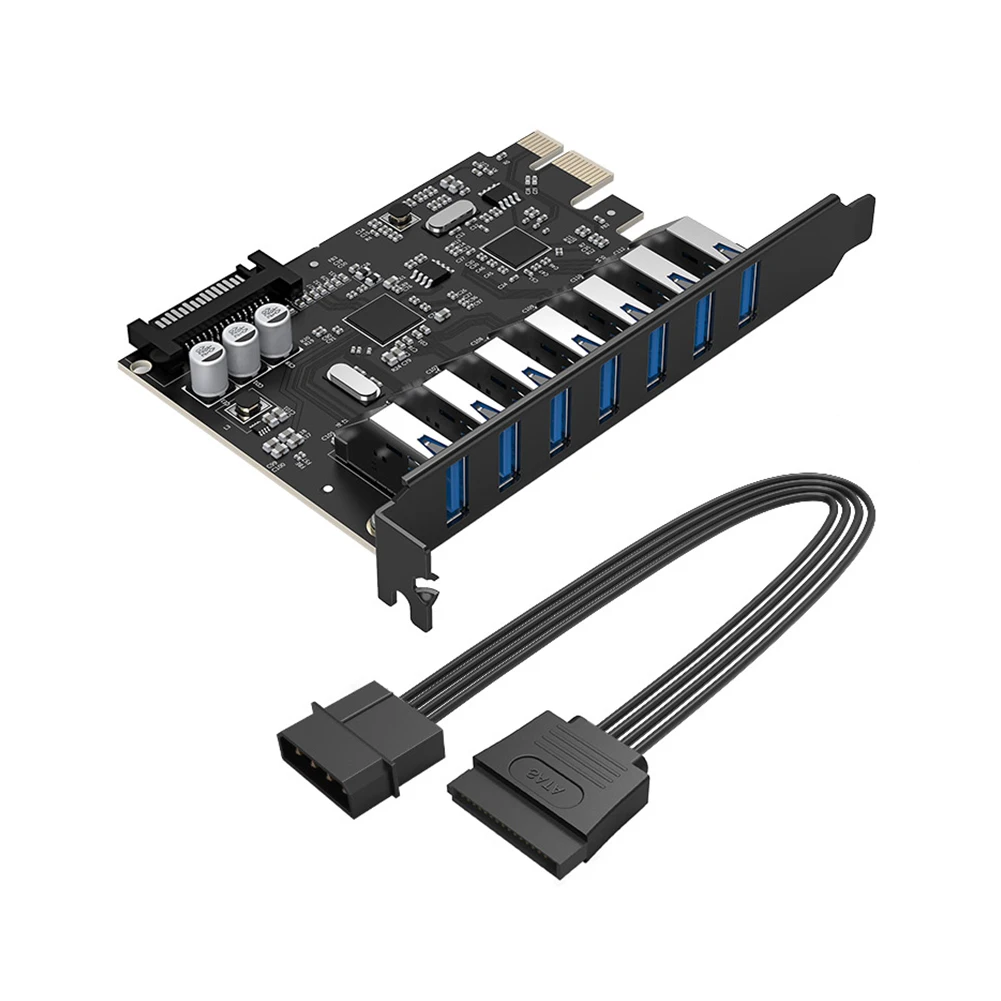 

ORICO USB 3.0 7 Port PCI-E Expansion Card Motherboard PCIE Riser Adapter Card with 15Pin SATA Connector Power Cable