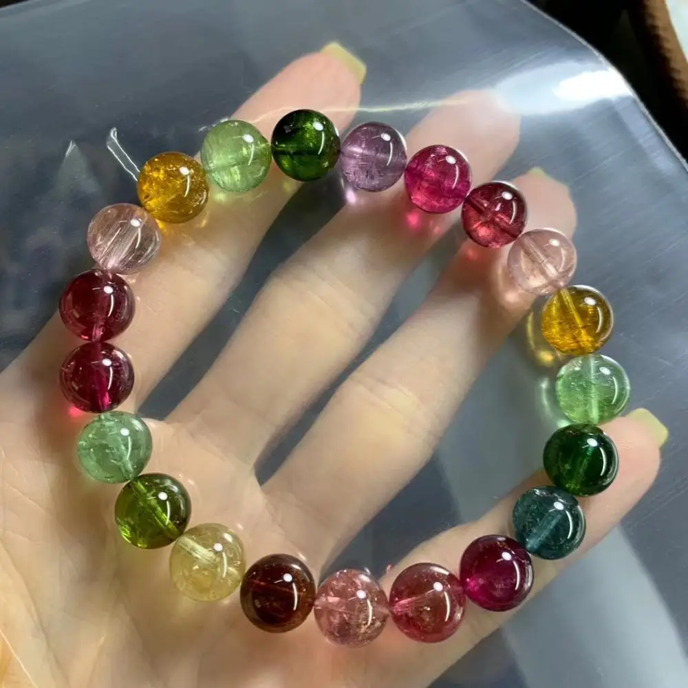 9.5mm Certificate Natural Colorful Rainbow Tourmaline Round Beads Woman Bracelet Bangle Drop Shipping AAAAAA | Украшения и
