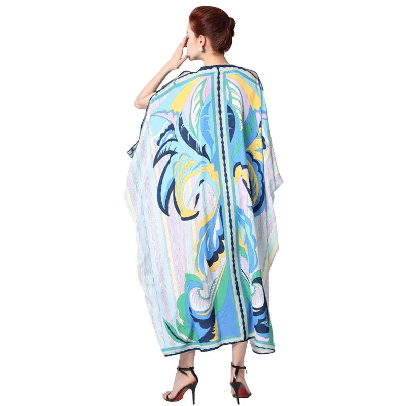 Fashion 2020 Summer New Printed V-neck Sexy Bohemian silk maxi dress Loose Streetwear lady long dress