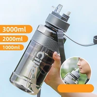 large capacity sports water bottles portable plastic outdoor camping picnic bicycle cycling climbing drinking with double straw