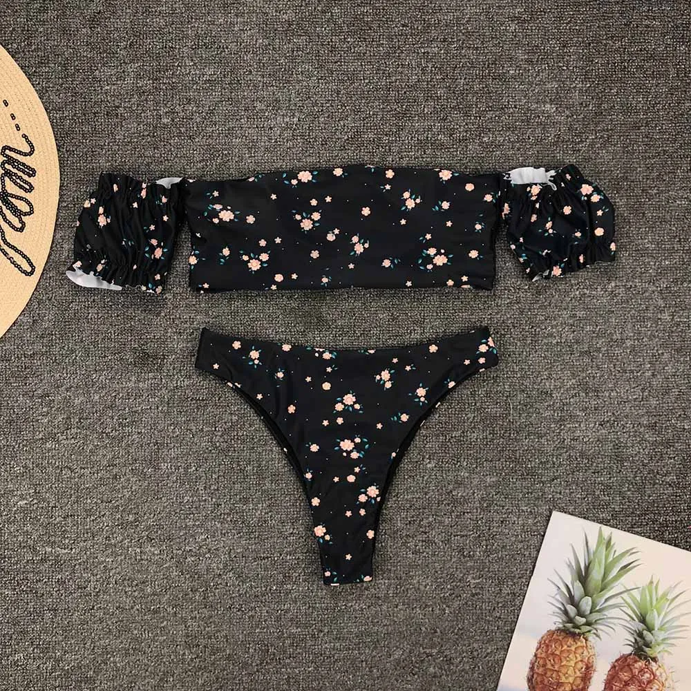 Бикини без бретелек с рюшами высокой талией сексуальный купальник бандо для