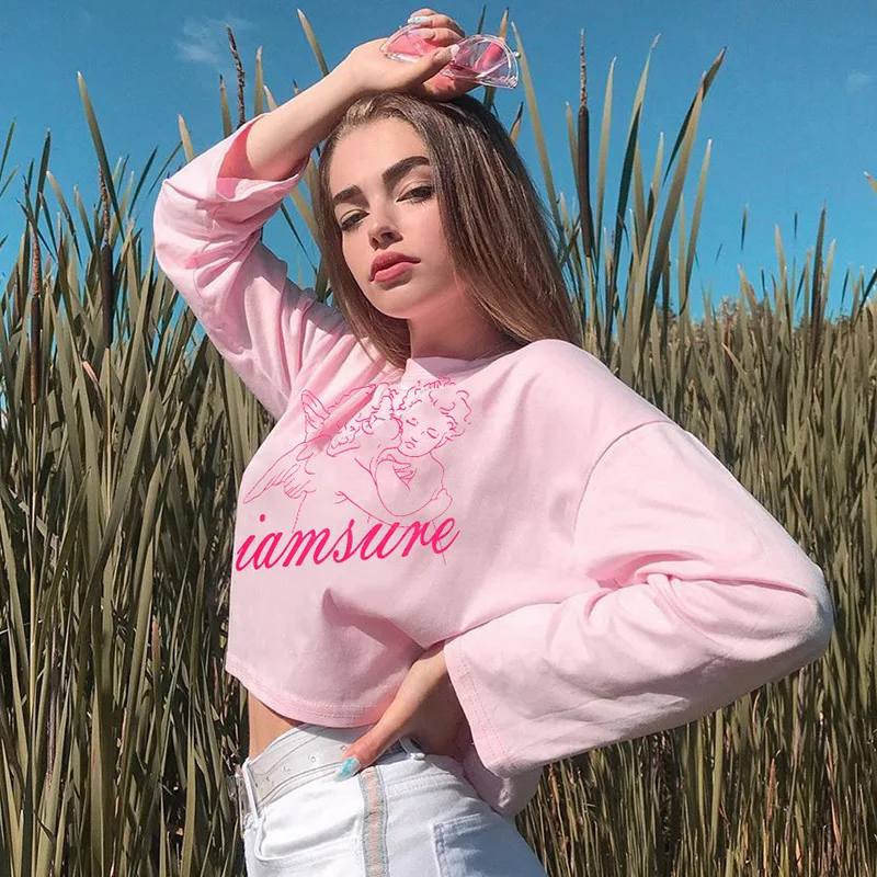 Женский пуловер с длинным рукавом NCLAGEN розовый Свободный Повседневный круглым