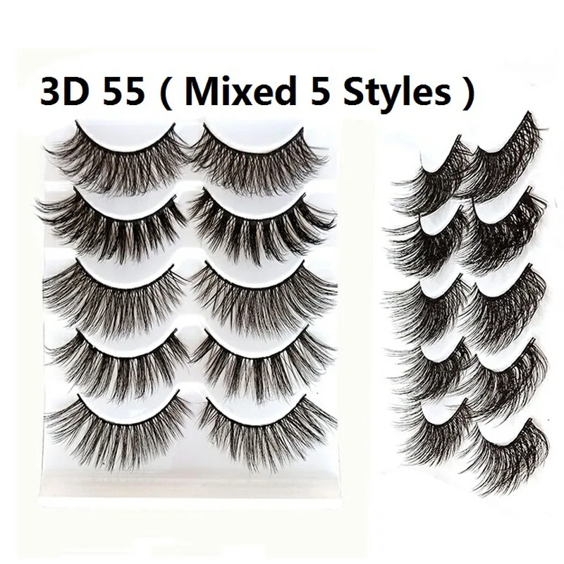 3D-55 Mixed-5Pairs 5 пар 3D Искусственные норковые накладные ресницы для наращивания, пушистые ресницы для макияжа, инструменты для наращивания - Цвет: 3D-55 Mixed-5Pairs
