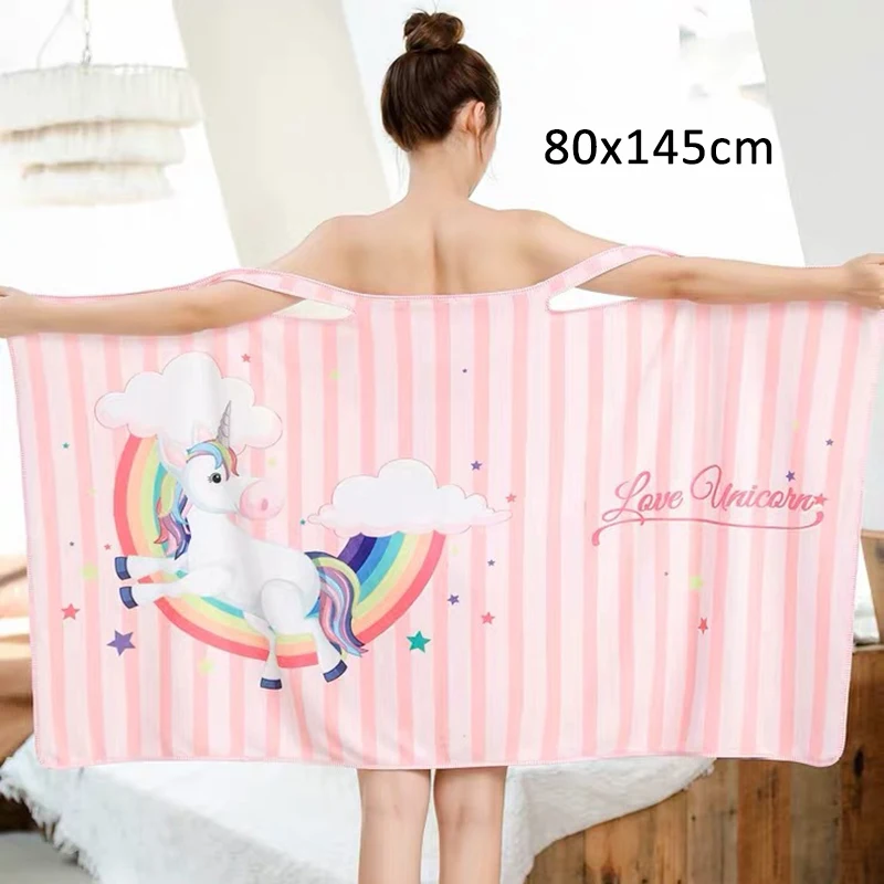 

1pcs Fast Drying Bath Skirt Microfiber Nightwear Cartoon Pattern Beach Towel Women Robes Sling Towel Dress