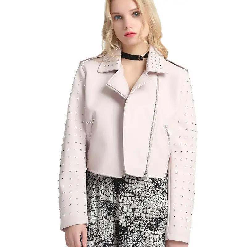 Женская Черная куртка в стиле панк тонкая моторная из искусственной кожи с