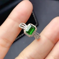 classic sliver gemstone ring for office lady 5mm7mm natural diopside ring 925 silver diopside jewelry