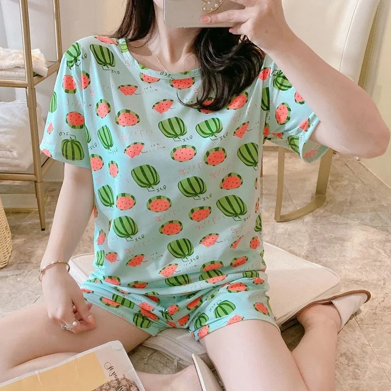 

Pajama Sets Women Summer New Trendy Simple Korean Sweet Printed Loose Schoolgirls Homewear Kawaii Leisure Soft Womens Sleepwear