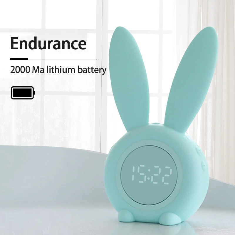 

Portable Cute Rabbit Shape Digital Alarm Clock With Led Sound Night Light Rechargeable Table Wall Clock Gift For Kid And Friend