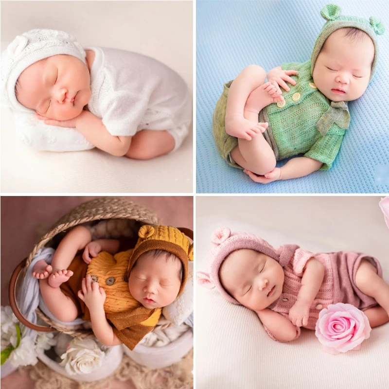 Accesorios de fotograf&iacute;a para reci&eacute;n nacidos, traje de encaje, pelele, conjunto de gorro, ropa de punto, regalos para fotos de ni&ntilde;os, 2 uds.-2