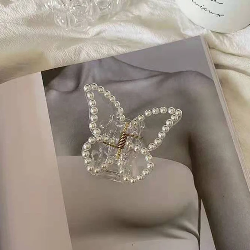 

Butterfly Hair Clip Fairy Geometric Acrylic Transparent Hairpins Girls Women Pearl Hair Banana Clip Hair Accessories Barrettes