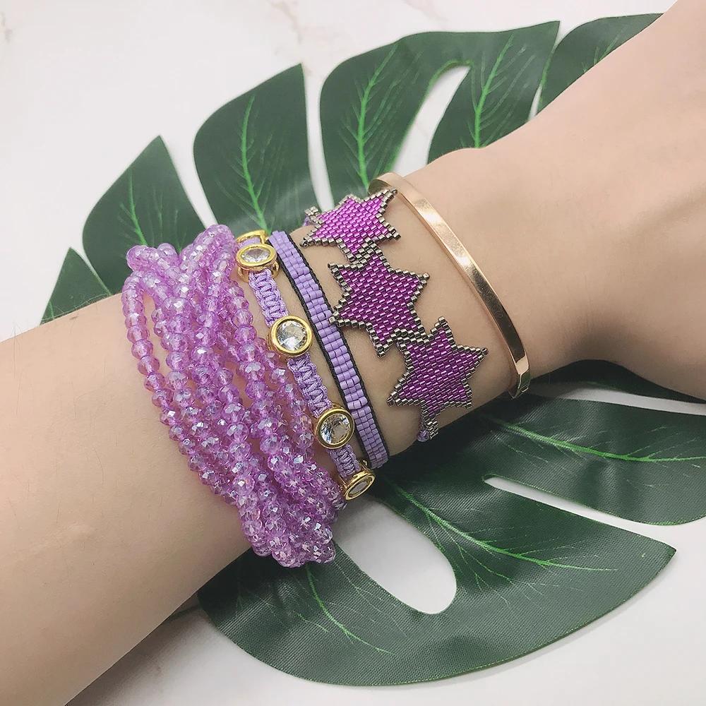 

BLUESTAR Purple Star MIYUKI Bead Bracelet Crystal Bead Women Pulseras Mujer Moda Handmade Woven Loom Jewelry