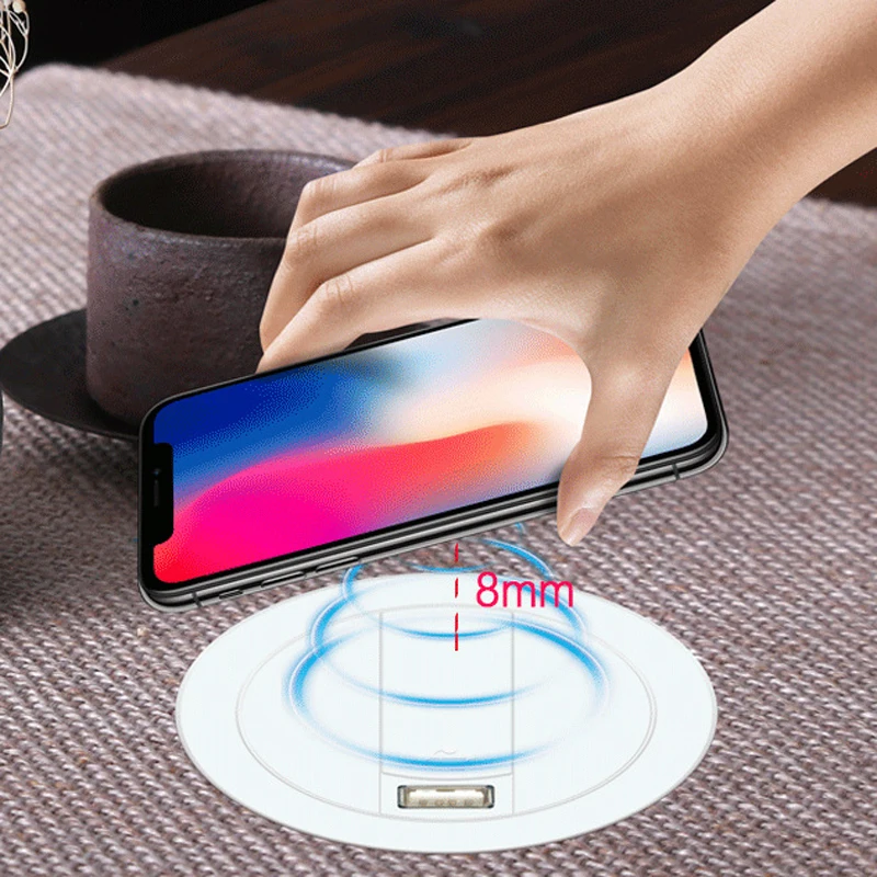

10W Fast Wireless Charger Desktop Fast Charger Furniture Office Table Desk Mounted Fast Charging Embedded For IPhone X XS Max