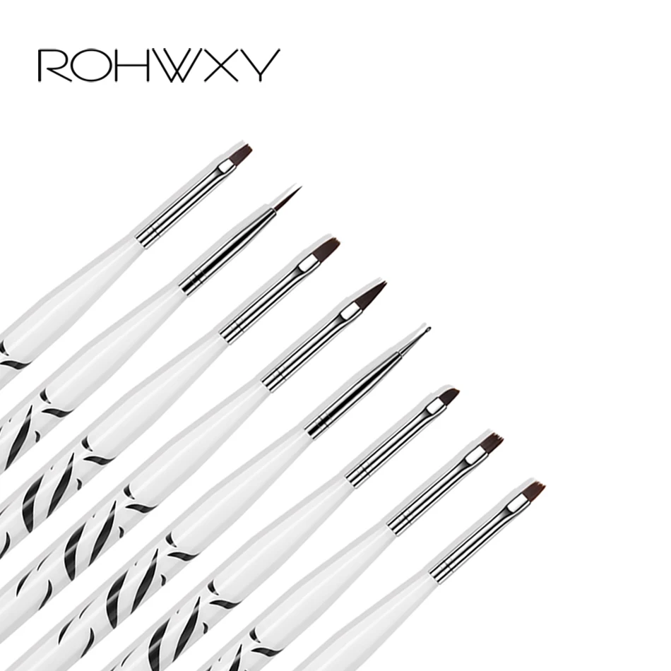 ROHWXY 8 шт./компл. ручка для печати ногтей акриловая кисть дизайна УФ-Гелевая щетка