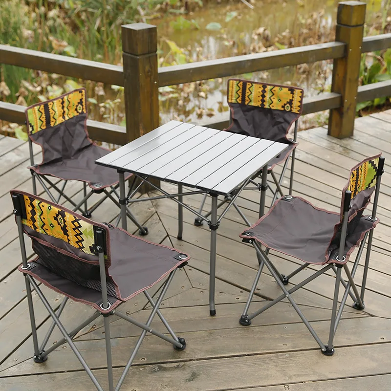 저렴한 Hewolf-야외 접이식 테이블과 의자 5 피스, 휴대용 보관, 캠핑, 가족 파티, 피크닉, 바베큐, 레저 테이블 및 스툴 세트