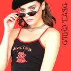 Женская майка, бюстгальтер, жилет, кроп-топ, Хэллоуин, дьявол, детская блузка, футболка, мультяшный рисунок, на бретельках